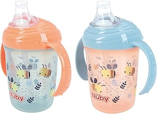 Nuby Polypropylene (PP) Grip N Sip Water Bottle - No Spill Sippy Cup 240ml / 8oz Twin Handle Dishwasher and Microwave Safe Suitable Beaker for 4 Months Plus (Bees, Pack of 2) 048526890408