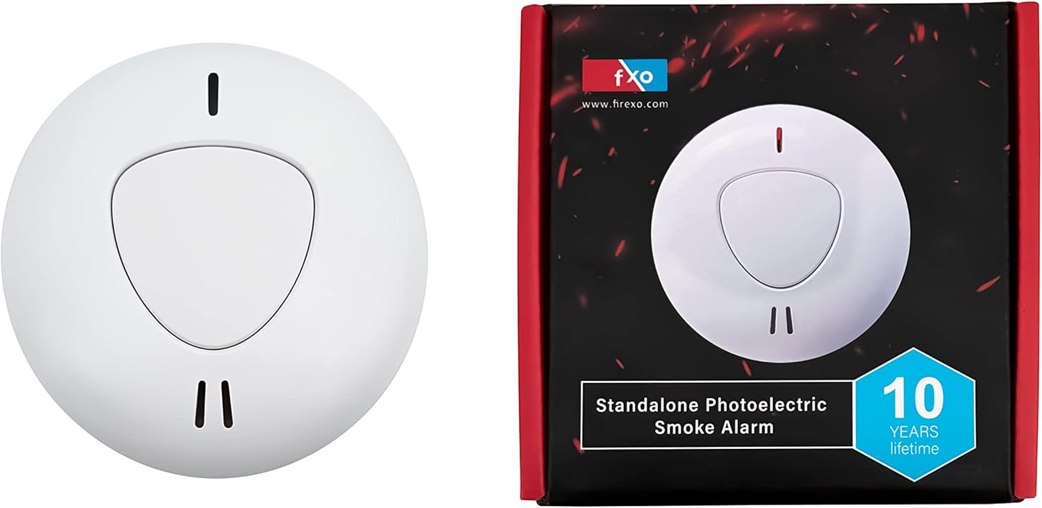 fxo Standalone Optical Smoke Alarm - Smoke Detector with 10 Year Tamper Proof Battery & Loud Alarm - Smoke Alarm for Kitchen, Home, Office & Garage - Easy to Install, No Wire Installation-0