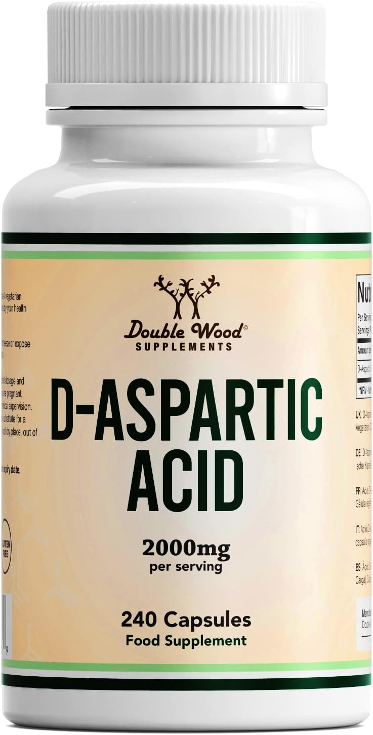 Double Wood D Aspartic Acid Supplement | 240 D-Aspartic Acid Capsules - 2000mg D Aspartic Acid (DAA) per Serving | Non-GMO, Gluten & Dairy Free-0