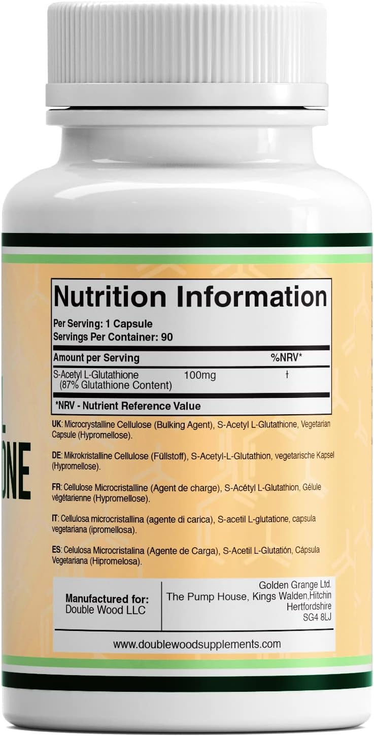 Double Wood Glutathione Supplement | 90 S-Acetyl L-Glutathione Capsules - 100mg per Serving | L Glutathione Antioxidant Supplement | Non-GMO & Gluten Free-3