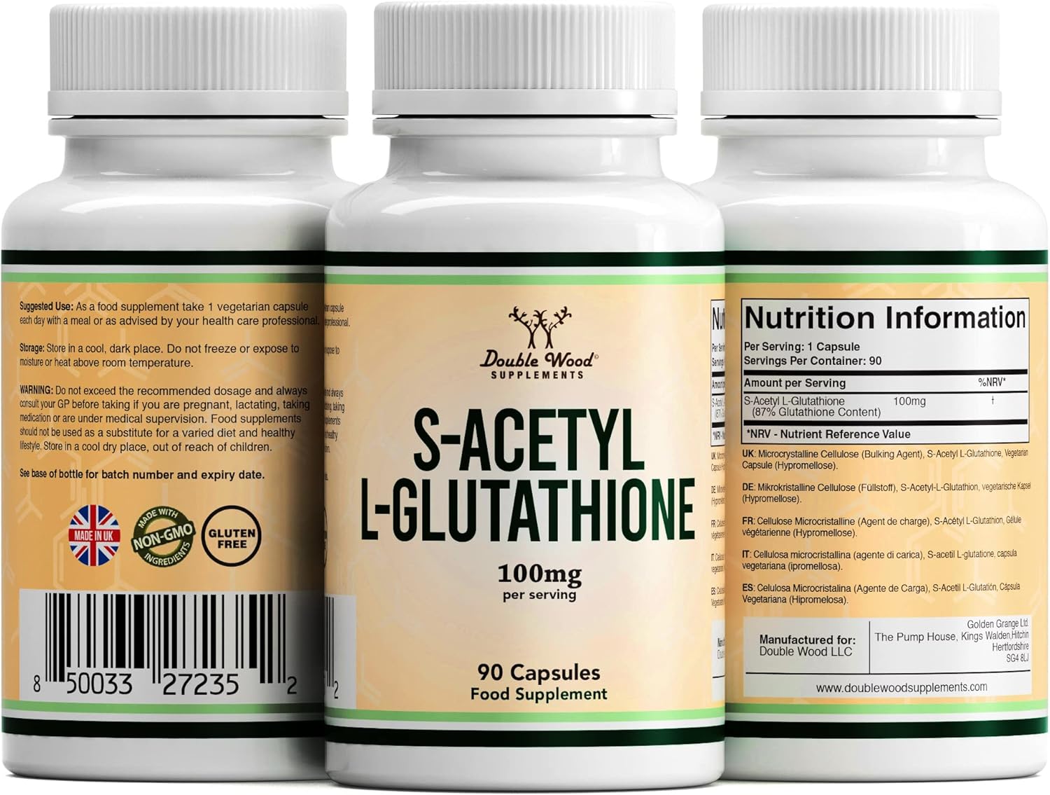 Double Wood Glutathione Supplement | 90 S-Acetyl L-Glutathione Capsules - 100mg per Serving | L Glutathione Antioxidant Supplement | Non-GMO & Gluten Free-4