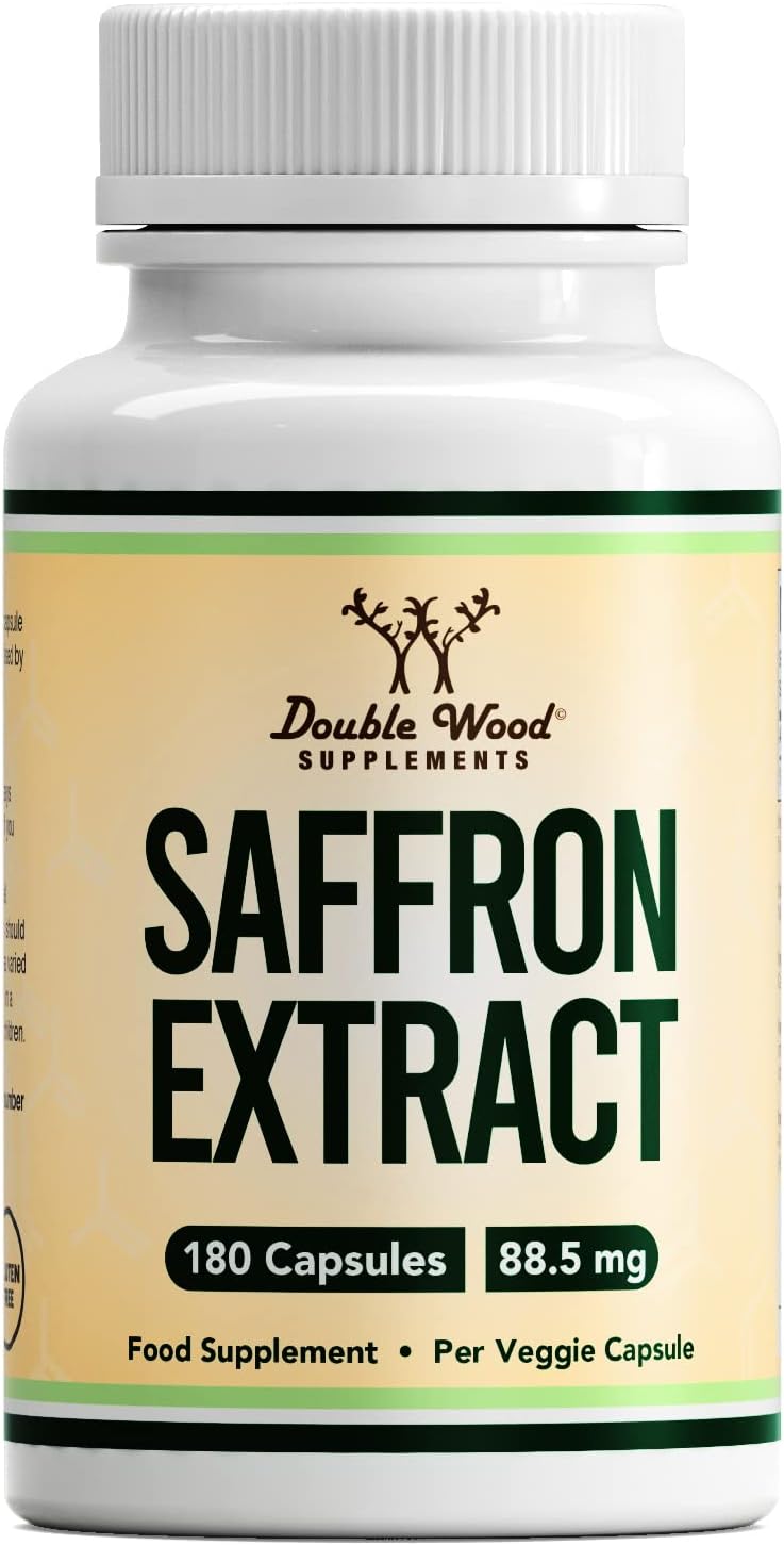 Double Wood Saffron Supplement | 180 Saffron Capsules - 88.5mg Saffron Extract per Serving | High Strength Saffron | Non-GMO & Gluten Free | Manufactured in The UK-0