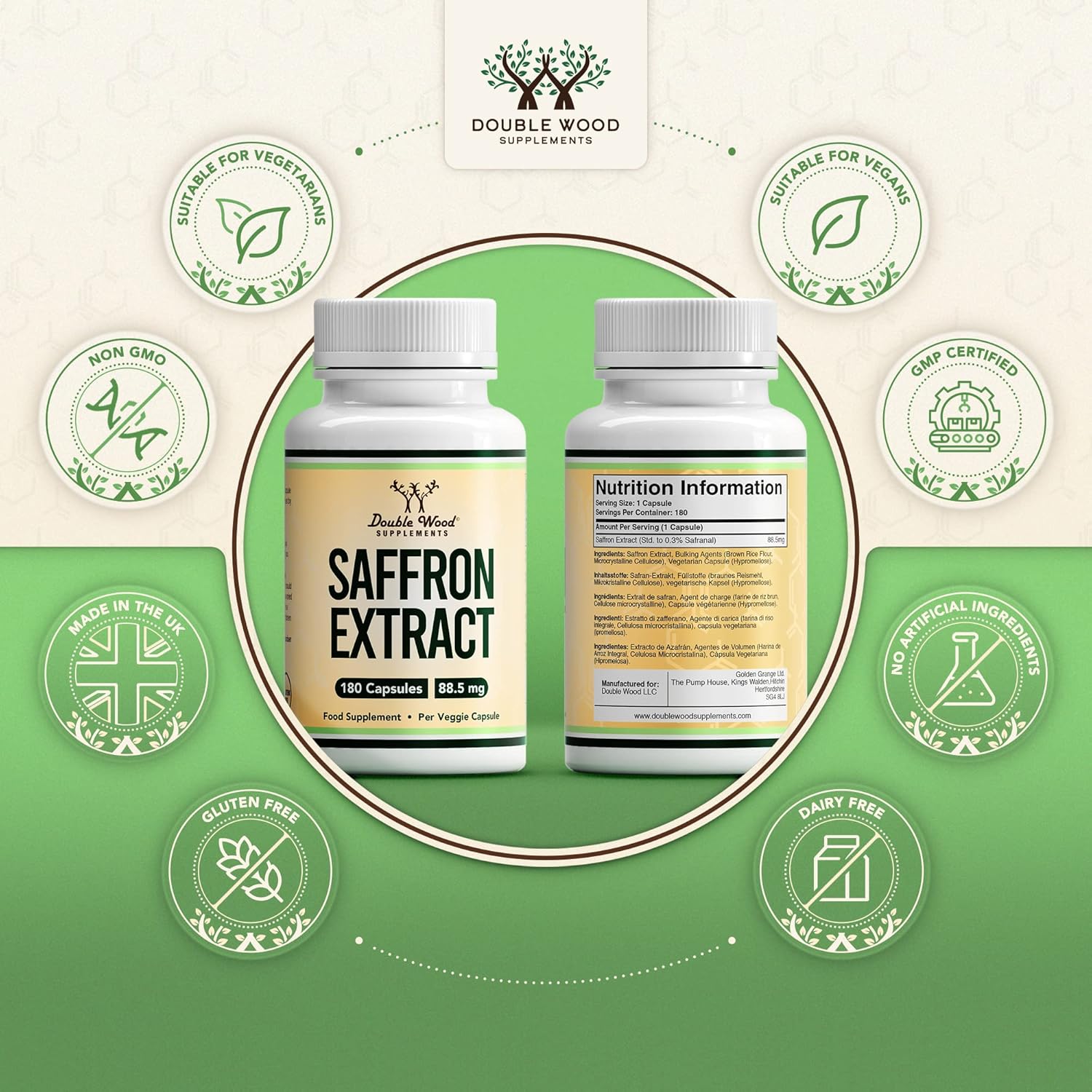 Double Wood Saffron Supplement | 180 Saffron Capsules - 88.5mg Saffron Extract per Serving | High Strength Saffron | Non-GMO & Gluten Free | Manufactured in The UK-5