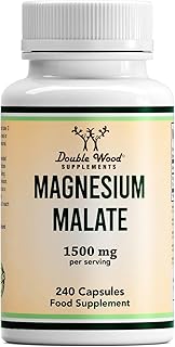 Double Wood Magnesium Malate Capsules | 240 High Strength Magnesium Malate Supplements - 1500mg Malate per Serving | Non-GMO & Gluten Free | Manufactured in The UK