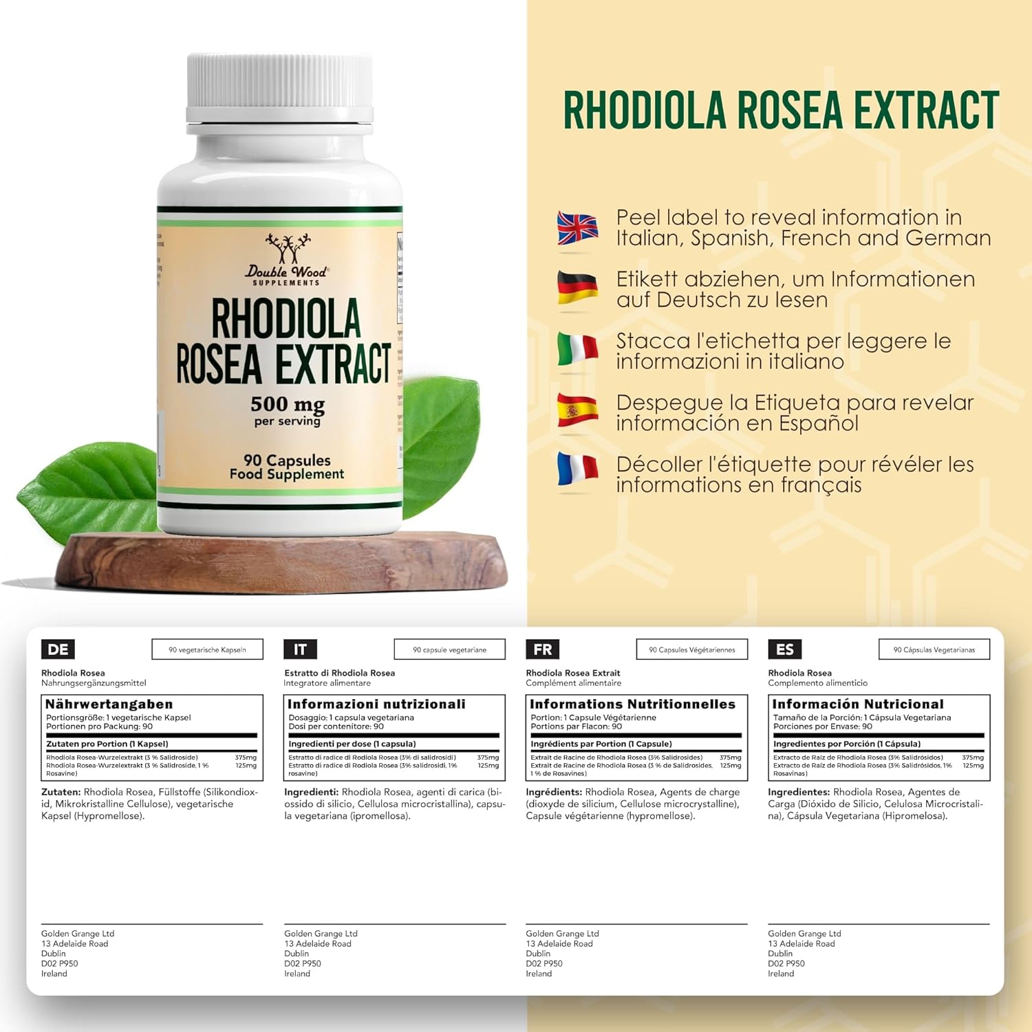 Double Wood Rhodiola Rosea | 90 Rhodiola Rosea Complex - 500mg Rhodiola - Rosea per Serving | High Strength Rosea Supplement | Non-GMO, Gluten Free | Manufactured in The UK-1