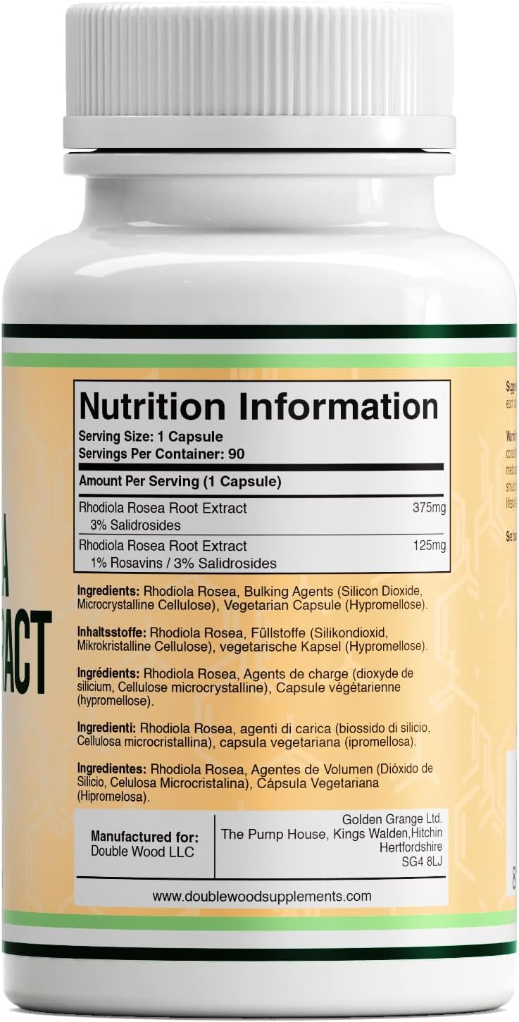 Double Wood Rhodiola Rosea | 90 Rhodiola Rosea Complex - 500mg Rhodiola - Rosea per Serving | High Strength Rosea Supplement | Non-GMO, Gluten Free | Manufactured in The UK-3