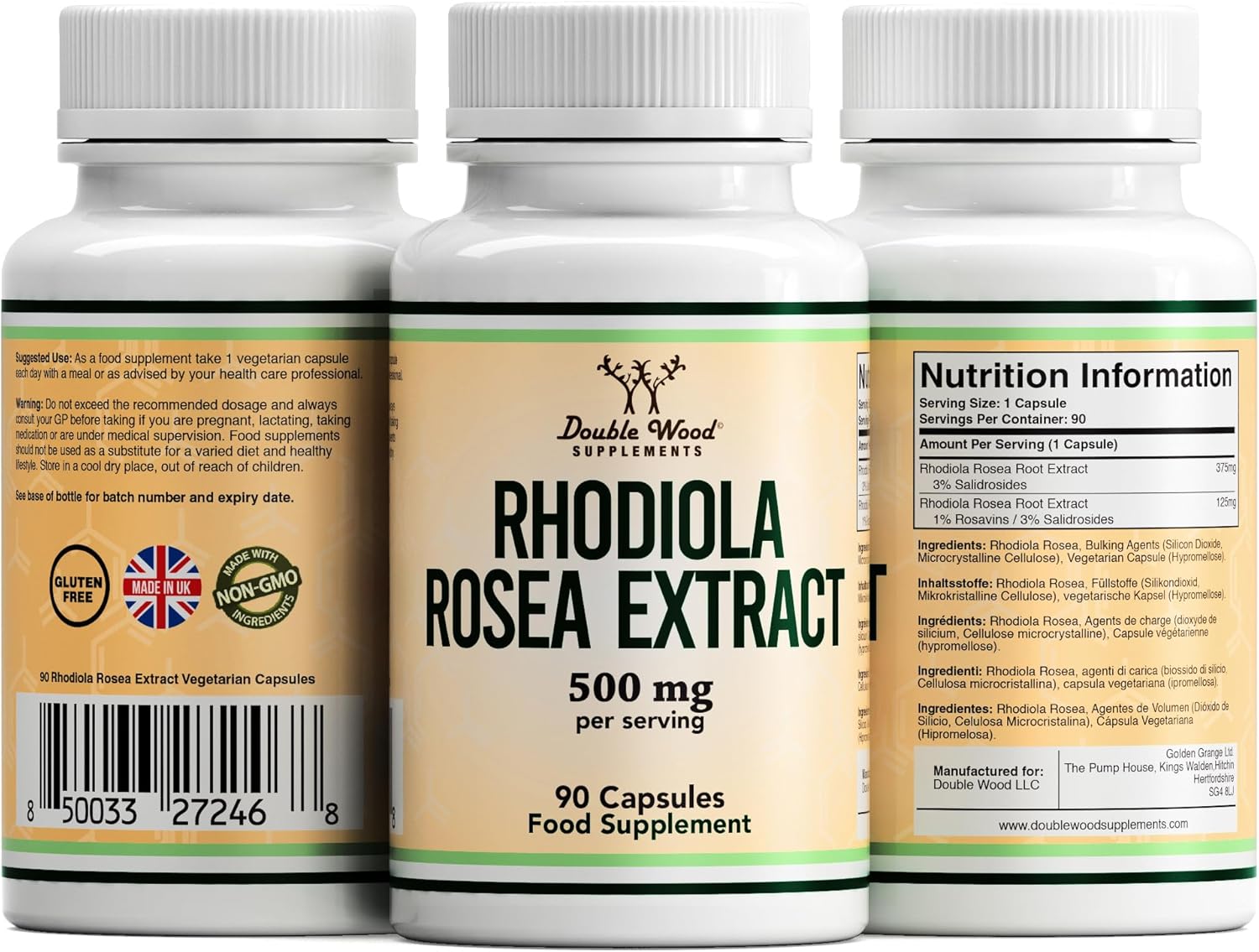 Double Wood Rhodiola Rosea | 90 Rhodiola Rosea Complex - 500mg Rhodiola - Rosea per Serving | High Strength Rosea Supplement | Non-GMO, Gluten Free | Manufactured in The UK-4