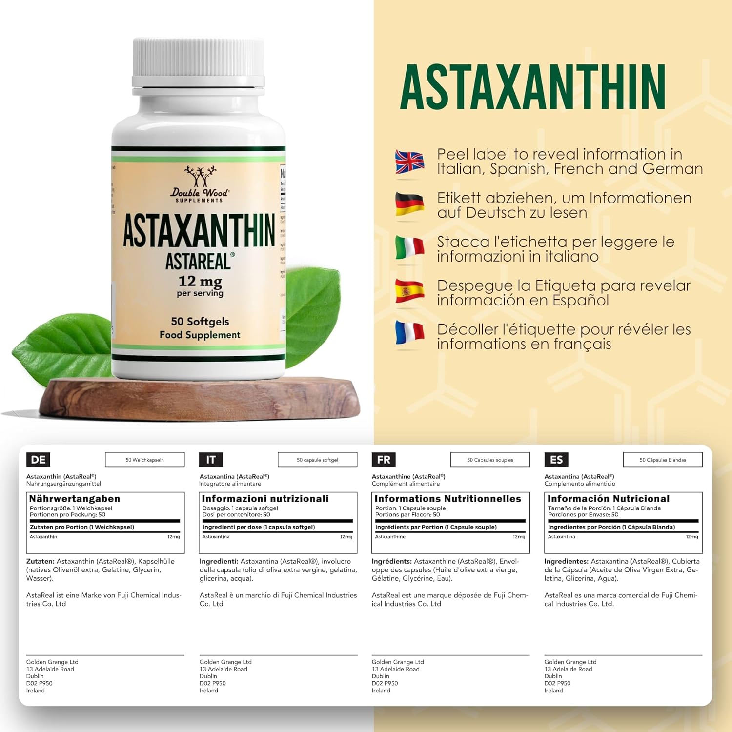 Double Wood ASTAREAL Natural Astaxanthin | 50 Softgels - 12mg Natural Astaxanthin Per Serving | High Strength Antioxidant Supplement Backed by 35 Years of Research | Non-GMO & Gluten Free-1