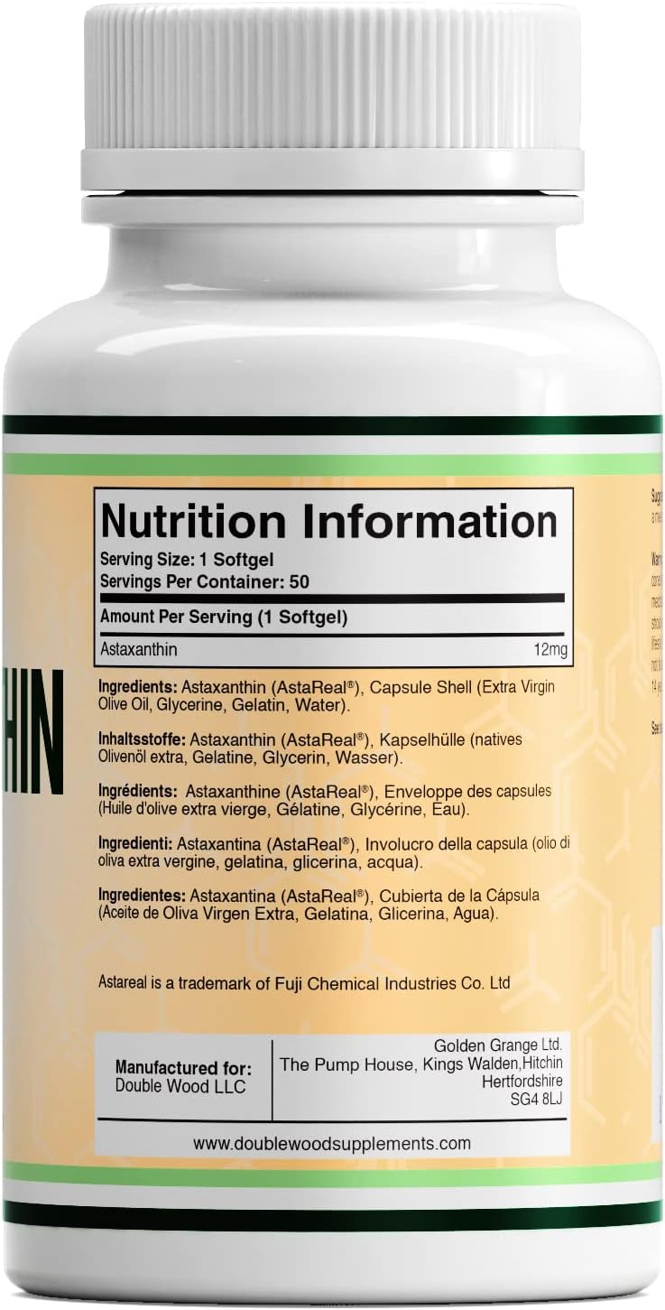 Double Wood ASTAREAL Natural Astaxanthin | 50 Softgels - 12mg Natural Astaxanthin Per Serving | High Strength Antioxidant Supplement Backed by 35 Years of Research | Non-GMO & Gluten Free-3