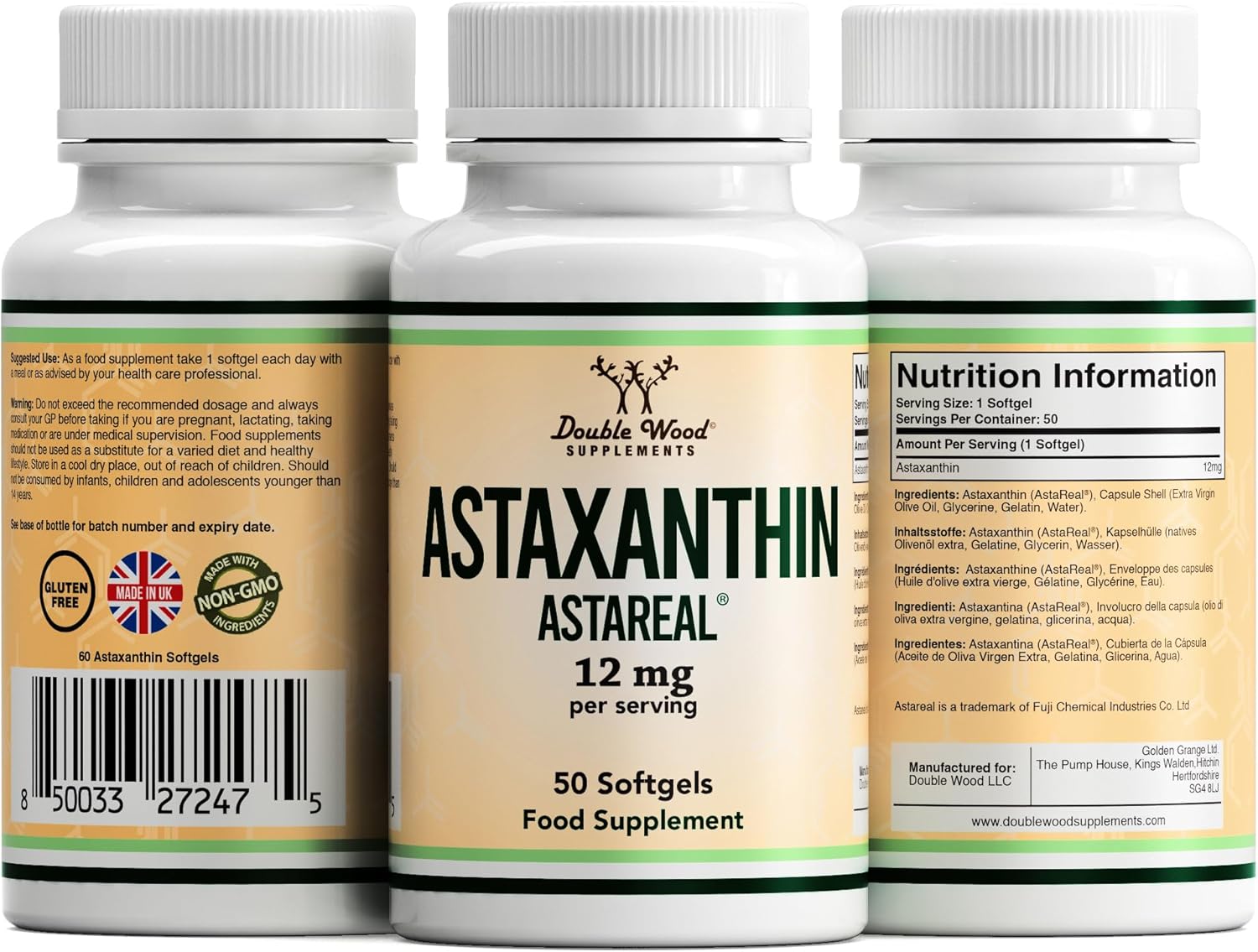 Double Wood ASTAREAL Natural Astaxanthin | 50 Softgels - 12mg Natural Astaxanthin Per Serving | High Strength Antioxidant Supplement Backed by 35 Years of Research | Non-GMO & Gluten Free-4