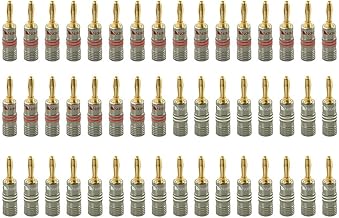 Nakamichi Ultimate Series 24k Gold Plated Beryllium Red Copper Banana Plug 12 AWG - 18 AWG Gauge Size 4mm for Speakers Amplifier Hi-Fi Stereo Receiver Audio Wire Cable Connector 48 Pcs (24-Pairs)