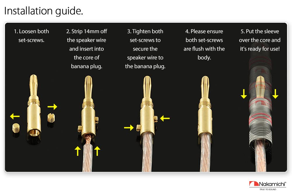 Nakamichi Ultimate Series 24k Gold Plated Beryllium Red Copper Banana Plug 12 AWG - 18 AWG Gauge Size 4mm for Speakers Amplifier Hi-Fi Stereo Receiver Audio Wire Cable Connector 48 Pcs (24-Pairs)-4