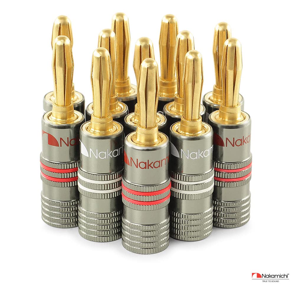 Nakamichi Ultimate Series 24k Gold Plated Beryllium Red Copper Banana Plug 12 AWG - 18 AWG Gauge Size 4mm for Speakers Amplifier Hi-Fi Stereo Receiver Audio Wire Cable Connector 48 Pcs (24-Pairs)-8