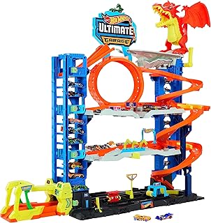 Hot Wheels Let's Race Netflix - City Ultimate Garage Playset with 2 Die-Cast Cars, Toy Storage for 50+ 1:64 Scale Cars, 4 Levels of Track Play, Defeat the Dragon, HKX48