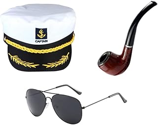 VHIMASA Yacht Captain Hat Sailor Costume Accessories Sailors Hat Wooden Pipe Aviator Sunglasses for Sea Yacht Party Costume Cosplay