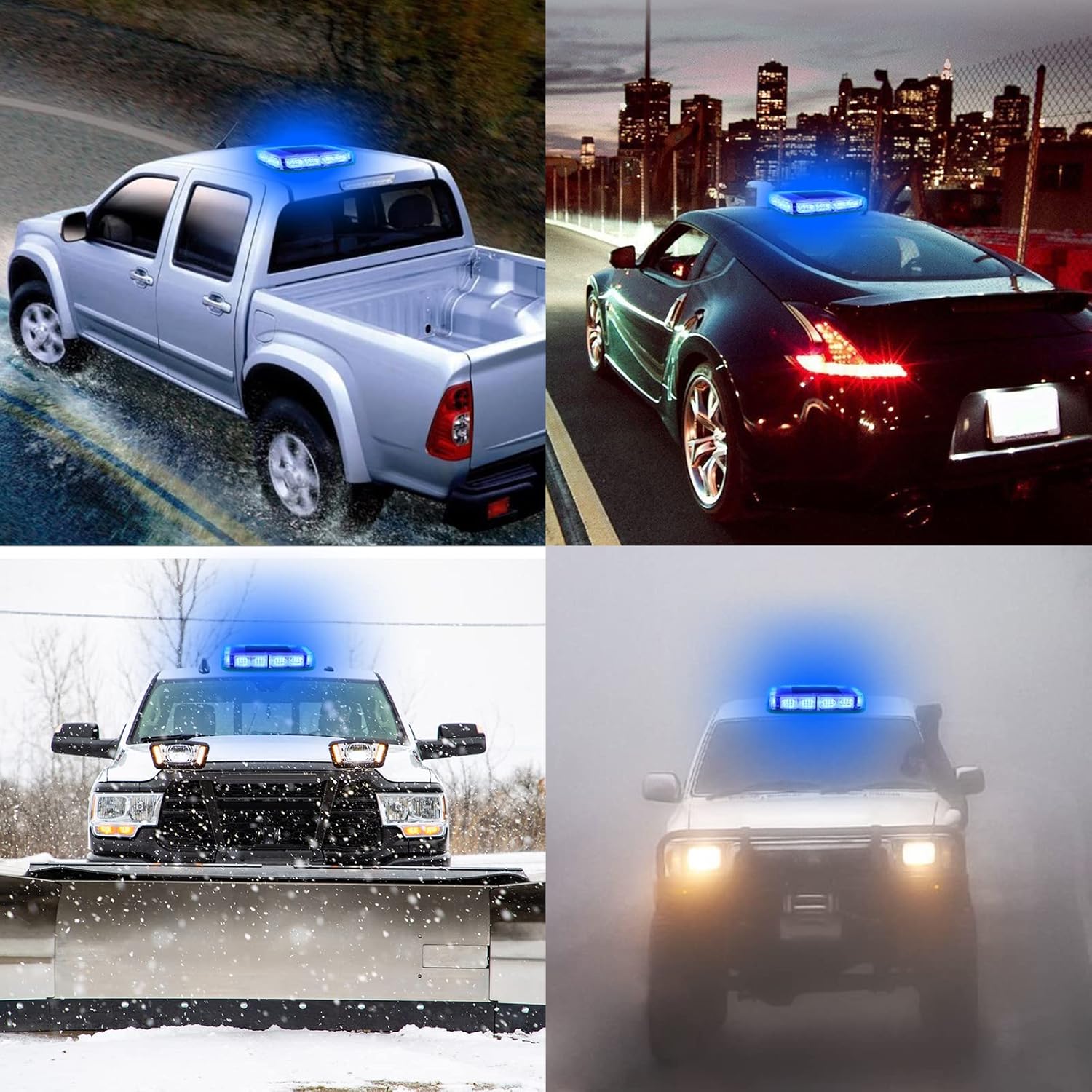 I LITTON Blue Flashing Beacon Light, 48-LED Blue Strobe Light with Magnetic Base, 16 Modes Car Roof Light LED Warning Light Bar LED Emergency Strobe Light for Trucks Snowplow Farm Vehicles-6