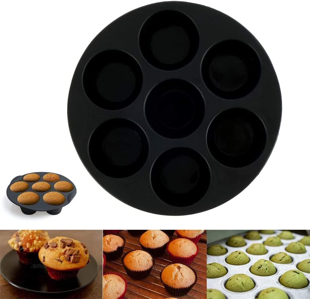 VHIMASA Silicone Muffin Trays,7 Cups Round Muffin Pans,Non-Stick Baking Mould for Air Fryer Accessories,Cupcake Trays for Pudding,Bun,Cupcakes(8 Inch)-5