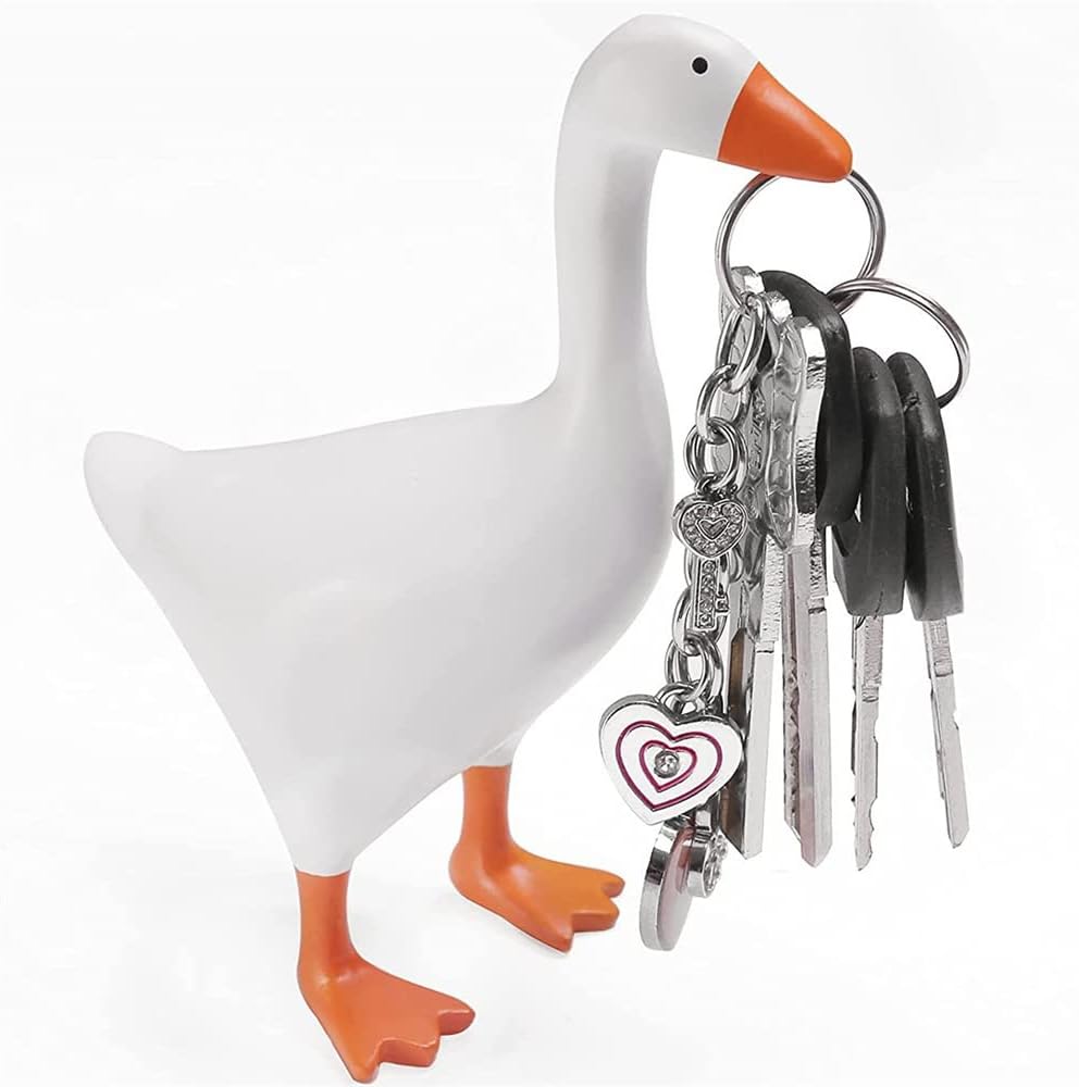 VHIMASA Magnetic Goose Key Holder Resin Duck Key Storage Rack Sculpture Goose Decoration Animal Figurine for Entryway Kitchen Office Living Room Desktop Ornament-0