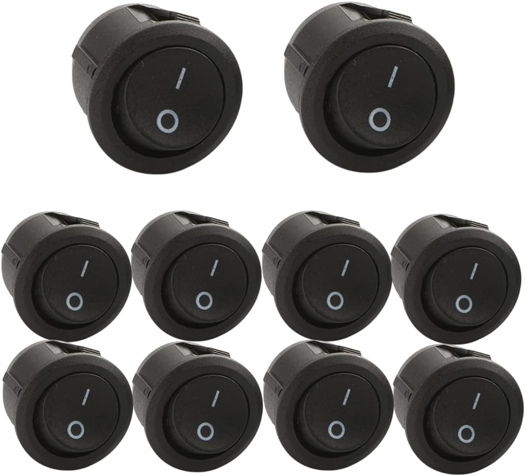 VHIMASA 10 Pcs Round Rocker Switch,ON/Off Toggle Switch,Press Toggle Button 6A/250V 10A/125V for Car Auto Boat Marine-0