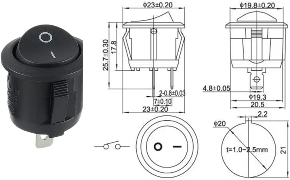 VHIMASA 10 Pcs Round Rocker Switch,ON/Off Toggle Switch,Press Toggle Button 6A/250V 10A/125V for Car Auto Boat Marine-1