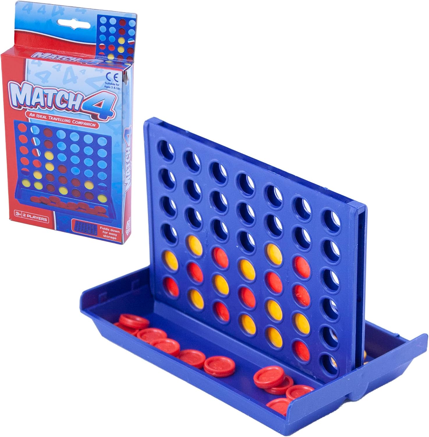 Travel Sized Classic 4 in a Row Game, 42 Counters, Mini Size Board Game for Kids, Match Four in a Line-0