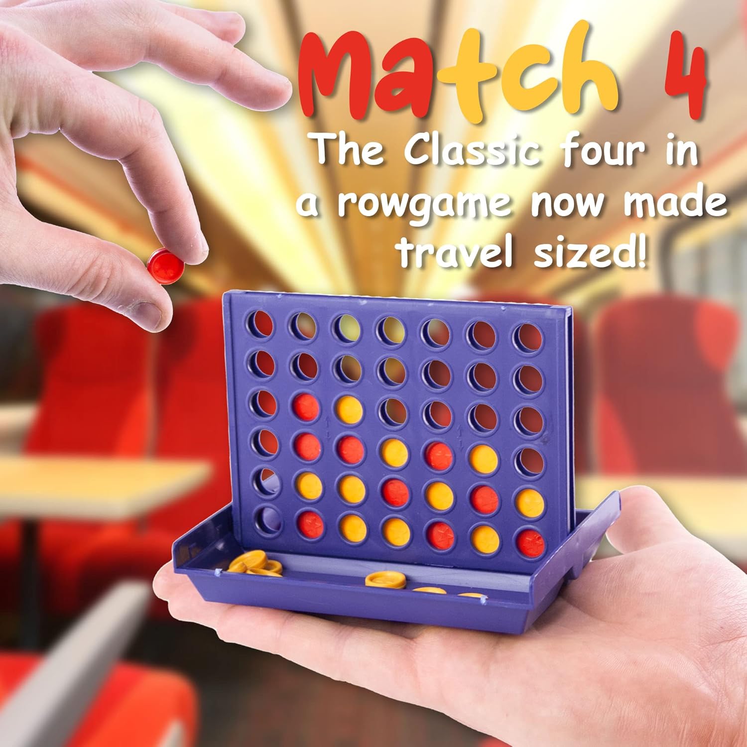 Travel Sized Classic 4 in a Row Game, 42 Counters, Mini Size Board Game for Kids, Match Four in a Line-1