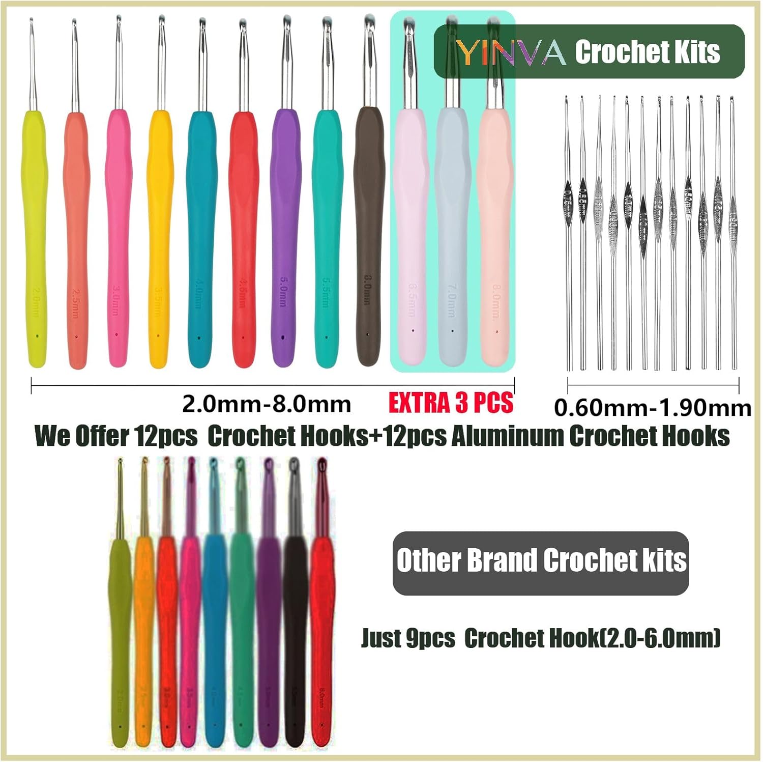 YINVA Crochet Kits Crochet Hooks Set for Beginners Adults Knitting Kit Ergonomic Metal Crochet Hooks Knitting Accessories Tools Crochet Wool Yarn Storage Case Needles Crochet Starter Kit-2