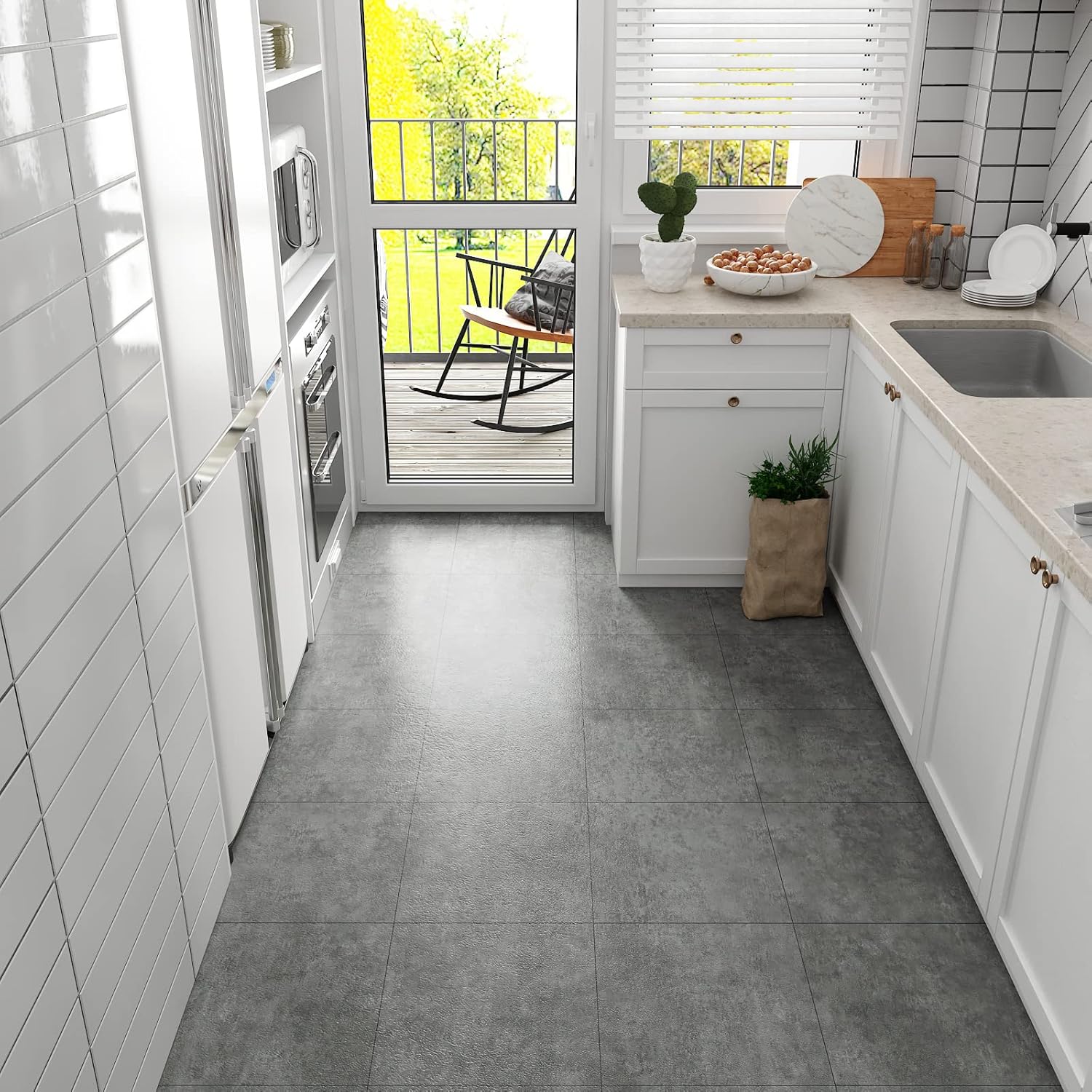 VEELIKE Grey Vinyl Flooring Self Adhesive Floor Tiles Bathroom Waterproof Vinyl Tiles Kitchen Stick on Floor Tiles Concrete Effect Flooring Bedroom Tile Stickers Thicken 1.5mm 30cm x 30cm 12 Pieces-4