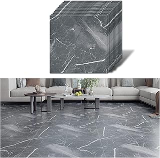 VEELIKE Grey Marble Floor Tiles Self Adhesive Vinyl Flooring Tiles Stick on Tiles Kitchen Floor Stickers for Bathroom Waterproof Wall Tile Stickers Hallway Garage Thicken 1.5mm 30cm x 30cm 12 Pieces