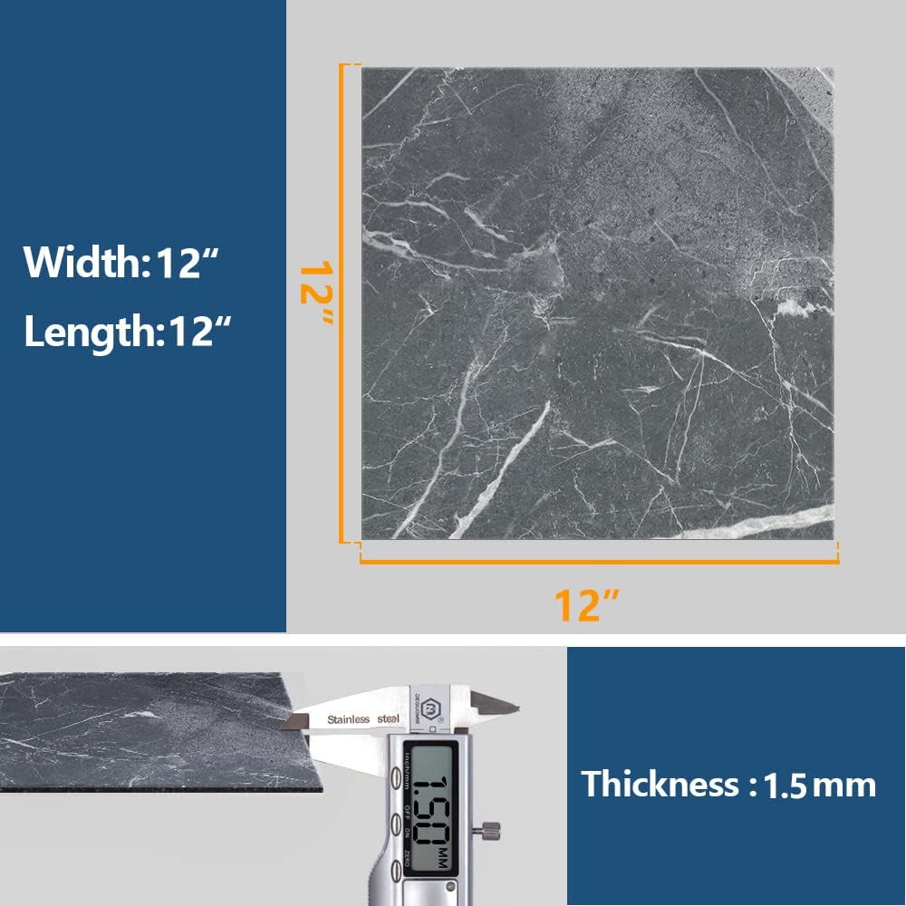 VEELIKE Grey Marble Floor Tiles Self Adhesive Vinyl Flooring Tiles Stick on Tiles Kitchen Floor Stickers for Bathroom Waterproof Wall Tile Stickers Hallway Garage Thicken 1.5mm 30cm x 30cm 12 Pieces-5