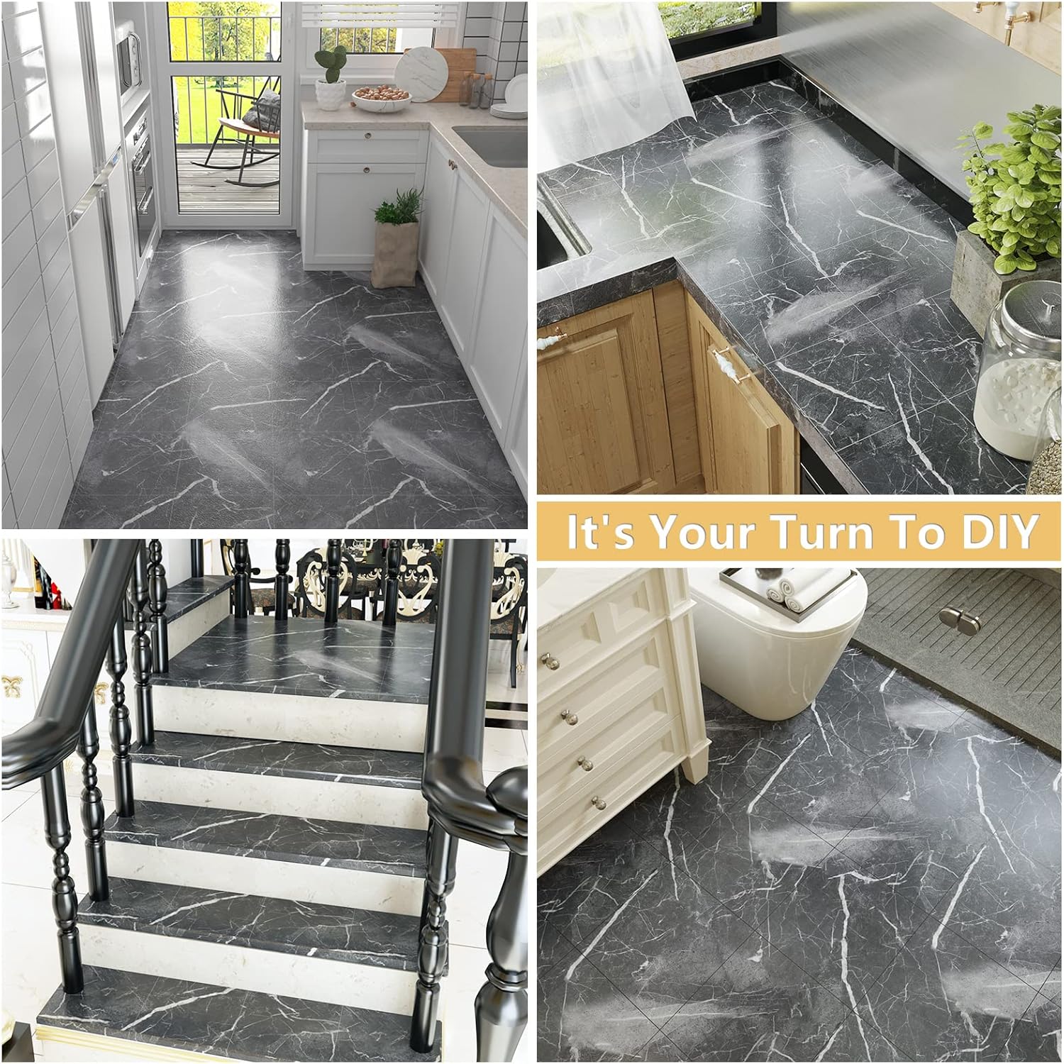 VEELIKE Grey Marble Floor Tiles Self Adhesive Vinyl Flooring Tiles Stick on Tiles Kitchen Floor Stickers for Bathroom Waterproof Wall Tile Stickers Hallway Garage Thicken 1.5mm 30cm x 30cm 12 Pieces-8