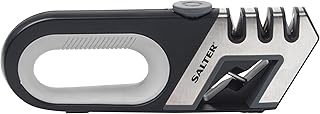 Salter Professional BW11674EU7 4-in-1 Knife Sharpener, Adjustable Tungsten, Diamond & Ceramic Rod, Kitchen Scissors and Knives, Non-Slip, Home Knife Blade Sharpener, Essential Kitchen Tool, Black