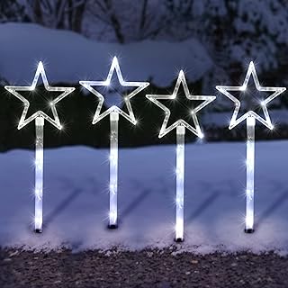 SA Products 4 Pack Star Path Light | Battery Operated 60 LED Lights | Stakes Garden Lights with 8 Modes Function for Outdoor Fairy Home Decor and Christmas Gifts (White)