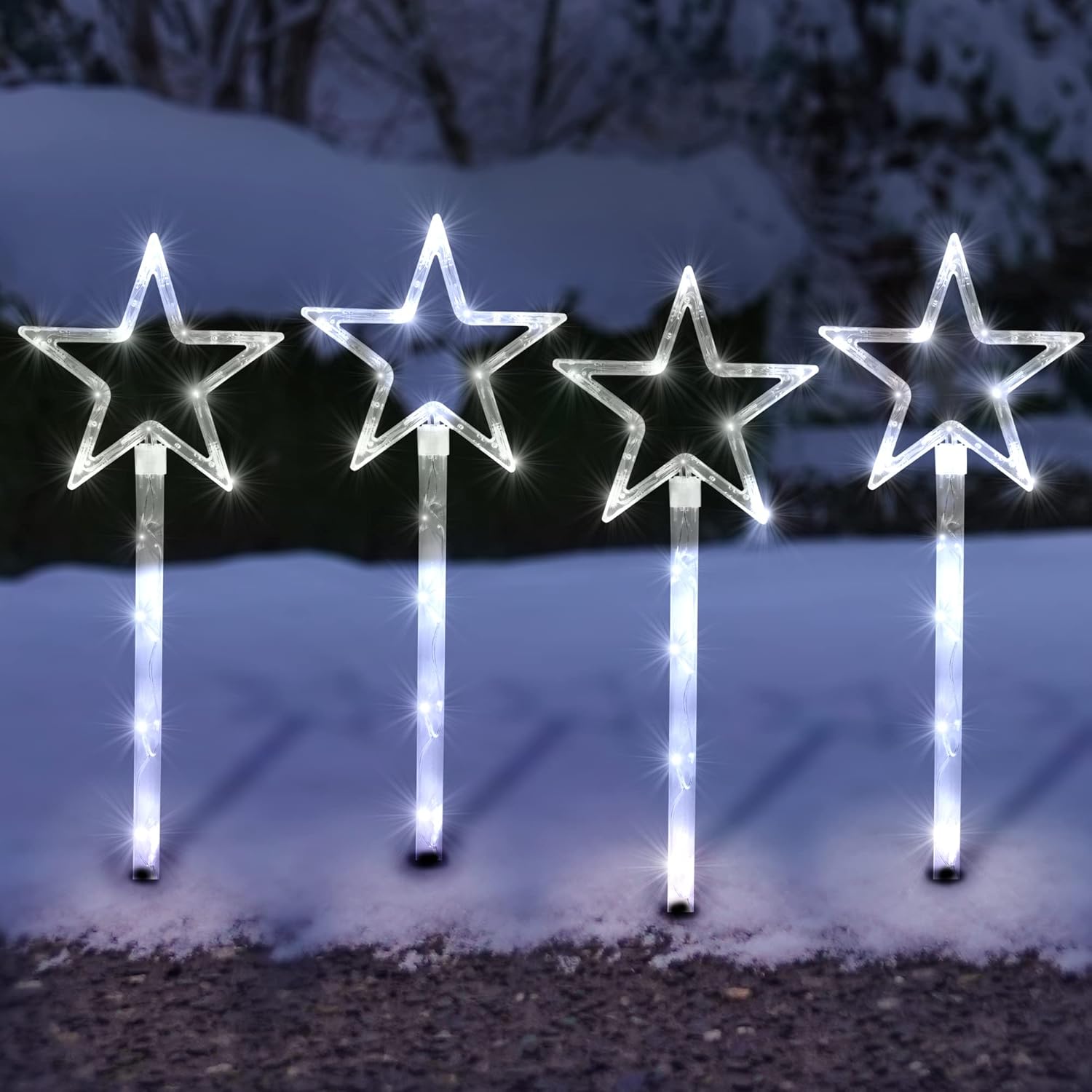 SA Products 4 Pack Star Path Light | Battery Operated 60 LED Lights | Stakes Garden Lights with 8 Modes Function for Outdoor Fairy Home Decor and Christmas Gifts (White)-0