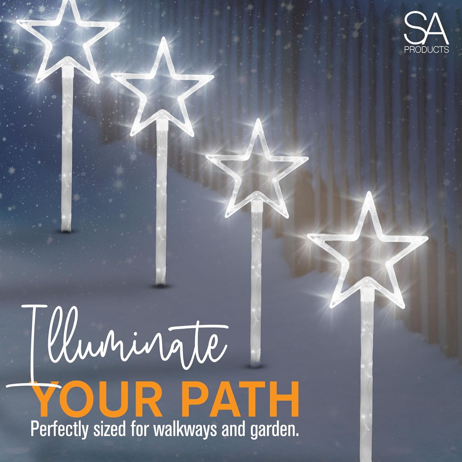 SA Products 4 Pack Star Path Light | Battery Operated 60 LED Lights | Stakes Garden Lights with 8 Modes Function for Outdoor Fairy Home Decor and Christmas Gifts (White)-1