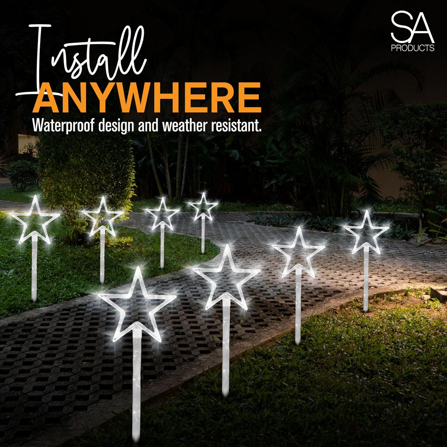 SA Products 4 Pack Star Path Light | Battery Operated 60 LED Lights | Stakes Garden Lights with 8 Modes Function for Outdoor Fairy Home Decor and Christmas Gifts (White)-3