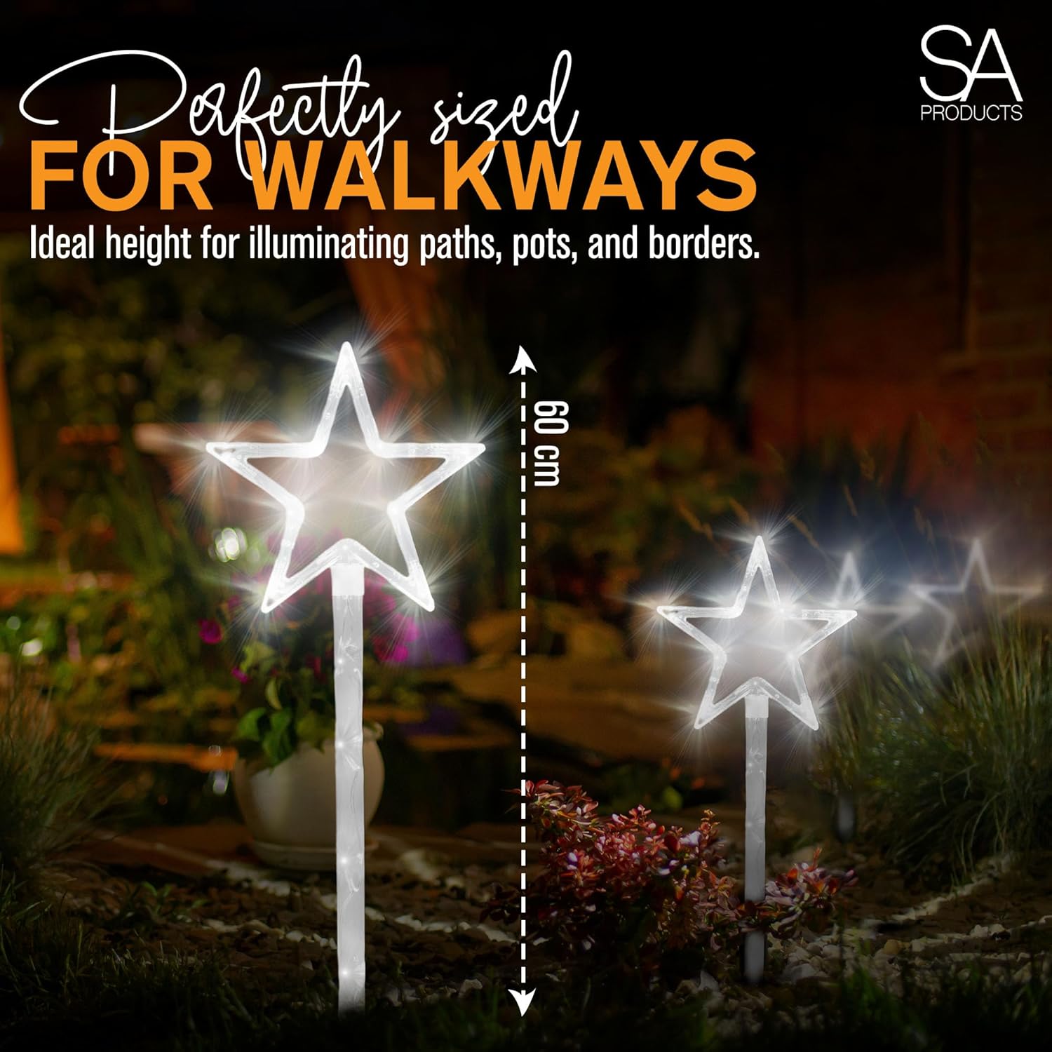 SA Products 4 Pack Star Path Light | Battery Operated 60 LED Lights | Stakes Garden Lights with 8 Modes Function for Outdoor Fairy Home Decor and Christmas Gifts (White)-5