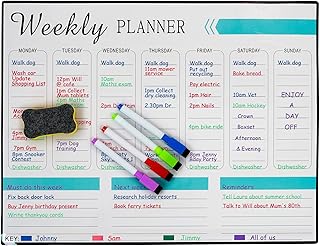 SA Products Weekly Planner Magnetic Whiteboard with 4 Pens & 1 Rubber | Magnetic Wall Planner | Fridge Calendar Whiteboard Aesthetic Stuff for Daily Planner, Meal Planner, and Business Plans