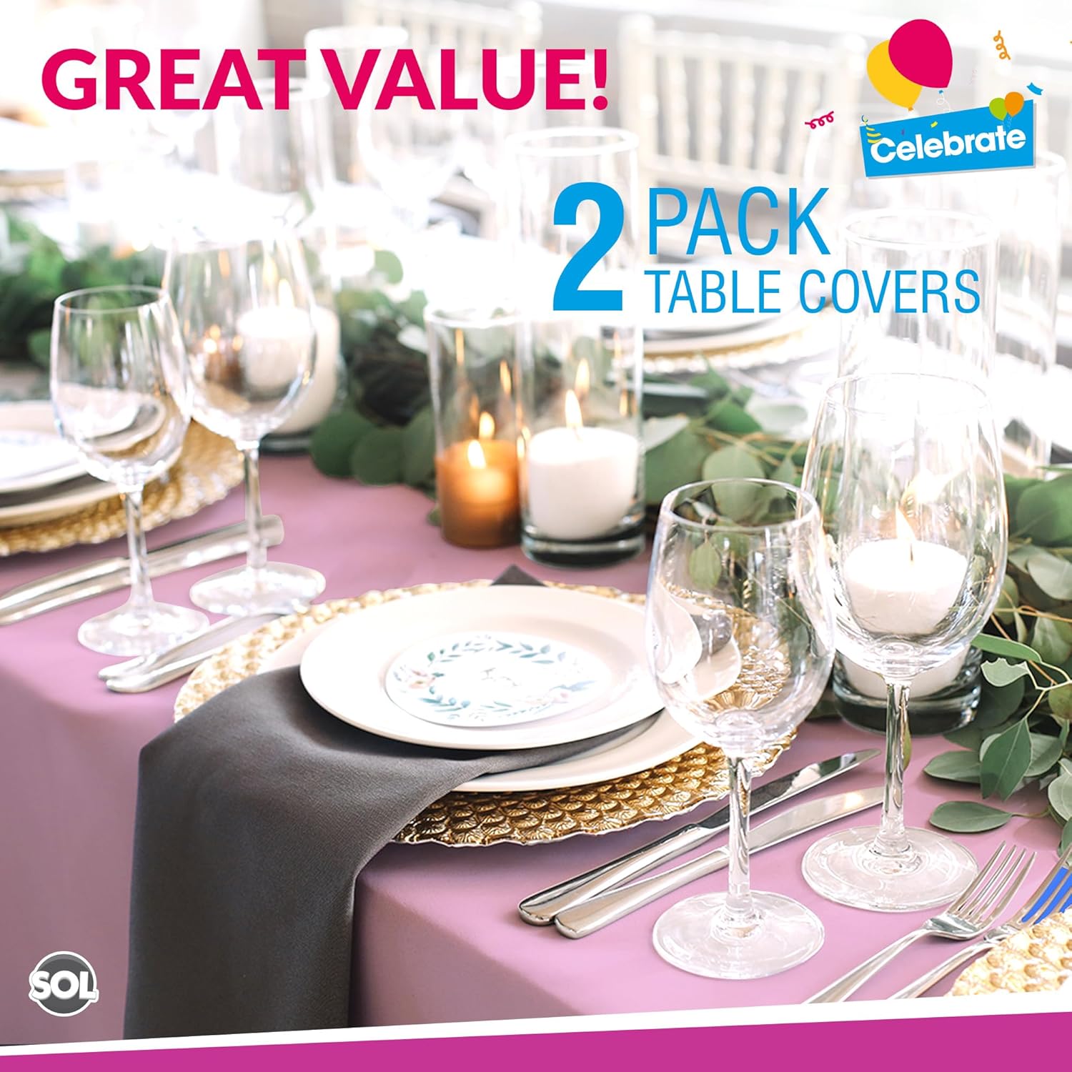 2pk Long Pink Table Cloth Party | 274 x 137cm | Plastic Table Cover Party Table Cloth Disposable Tablecloths for Parties | Plastic Tablecloth | Pink Disposable Tablecloth | Pink Plastic Table Cloth-2