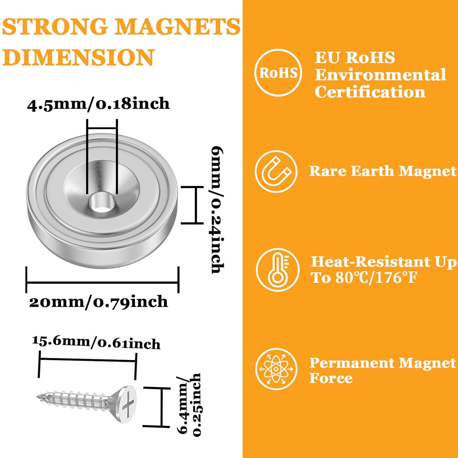 MIN CI 10pcs Neodymium Magnets, 20mm Magnets Strong Heavy Duty 35lbs Magnet with Hole and Steel Capsule Rare Earth Magnets Round Magnets Pot Magnet with Screws-1