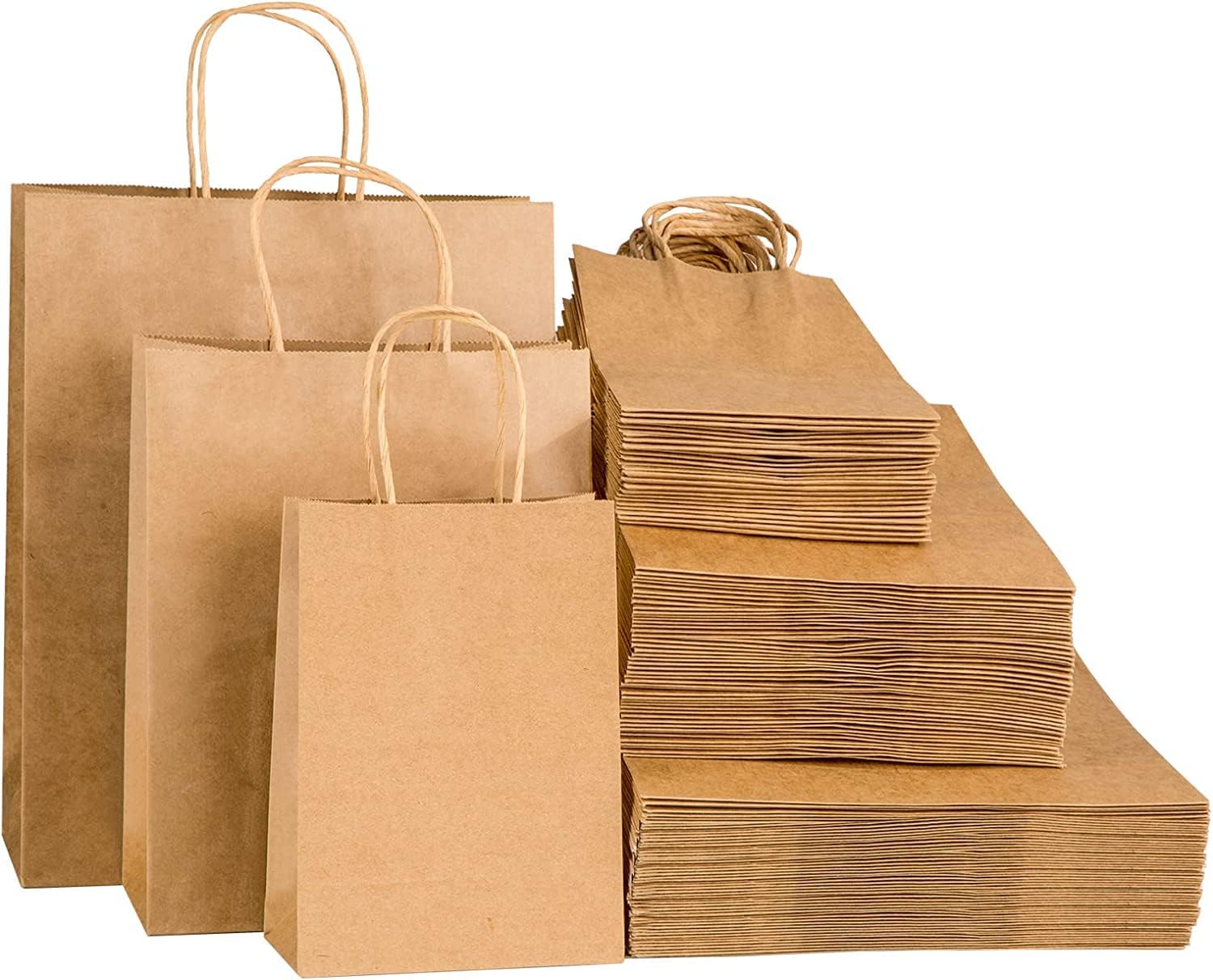 100pcs Brown Kraft Paper Bags with Handles Mixed Size Gift Bags Bulk,Perfect Kraft Paper Bags for Business, Shopping Bags,Retail Bags,Party Bags,Favor Bags,Merchandise Bags-0