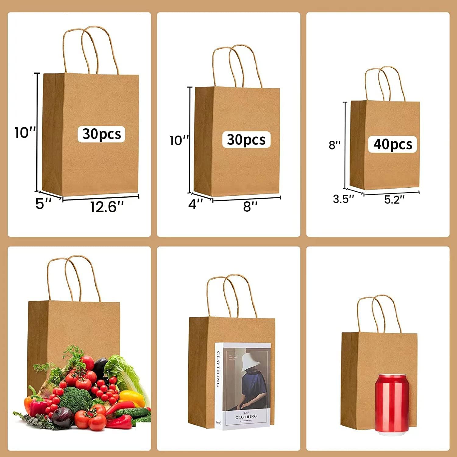 100pcs Brown Kraft Paper Bags with Handles Mixed Size Gift Bags Bulk,Perfect Kraft Paper Bags for Business, Shopping Bags,Retail Bags,Party Bags,Favor Bags,Merchandise Bags-2