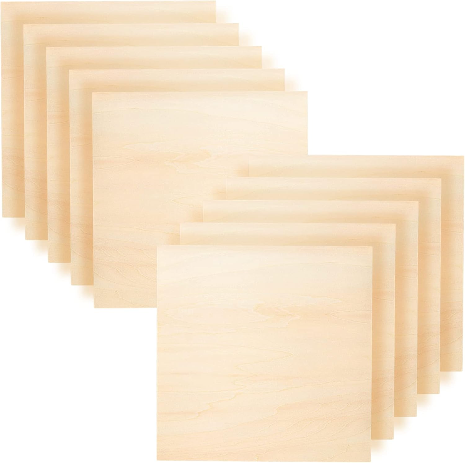 KEILEOHO 10 Pack 30cm Square Wood Sheets, 3mm Thin Wood Boards, 12 Inch Unfinished Basswood Plywood Board for Craft DIY Models-0