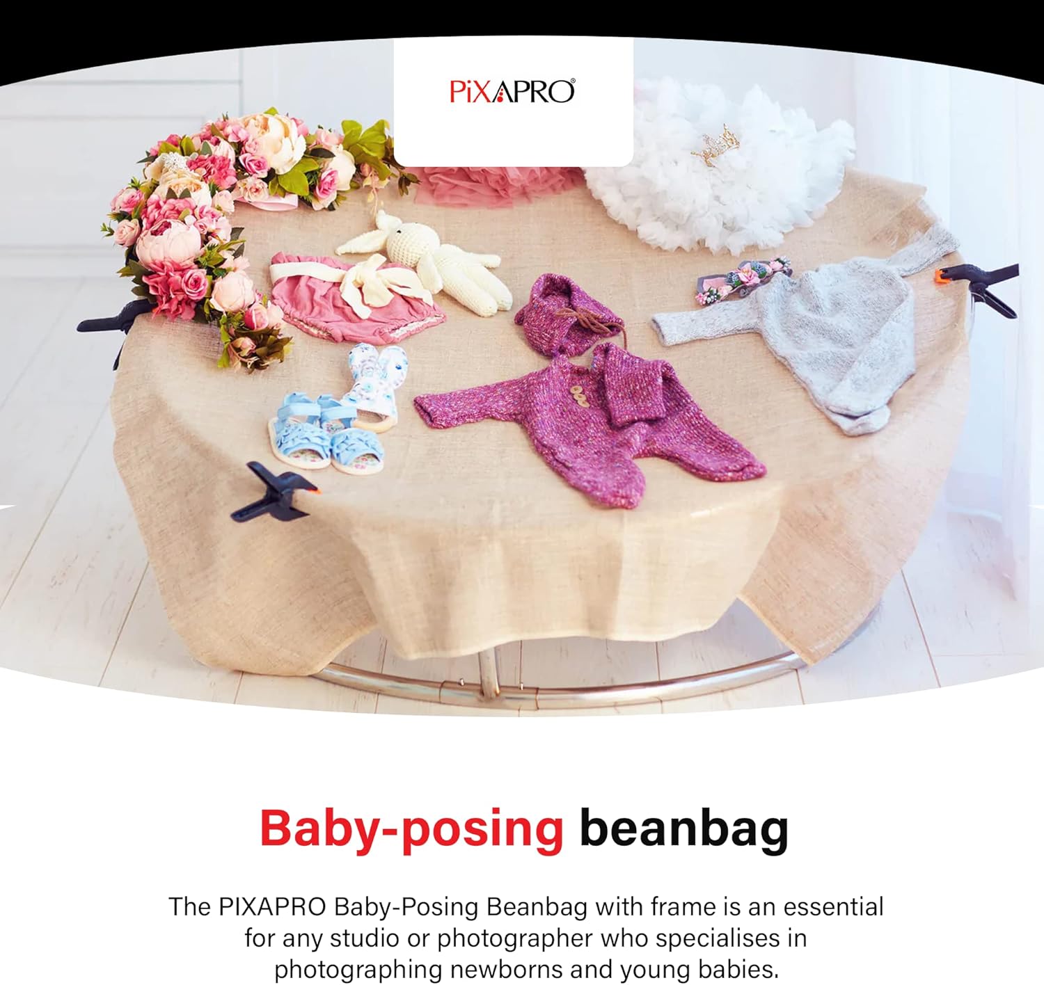 PIXAPRO 100cm Baby Posing Unfilled Beanbag Photography Props For Newborn & Young Babies Posing Photoshoot Stand Prop With Background Metal Frame With Soft Pillow Studio Photography Accessories-6