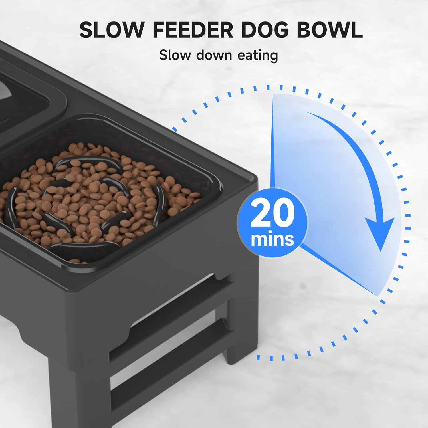 ELS PET Raised Dog Bowl, 2-in-1 Elevated Dog Bowl with Slow Feeder and Non-Spill Slow Water Bowl, 4 Height Adjustable Pet Dispenser with Stand for Small Medium Large Dog Cat-3