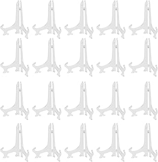 ZEONHAK 20 Pack 8 Inch Plastic Easels Plate, 20cm Silver Plate Display Stands, Plastic Easel Plate Holder Stands for Displaying Pictures, Plates, Placecards