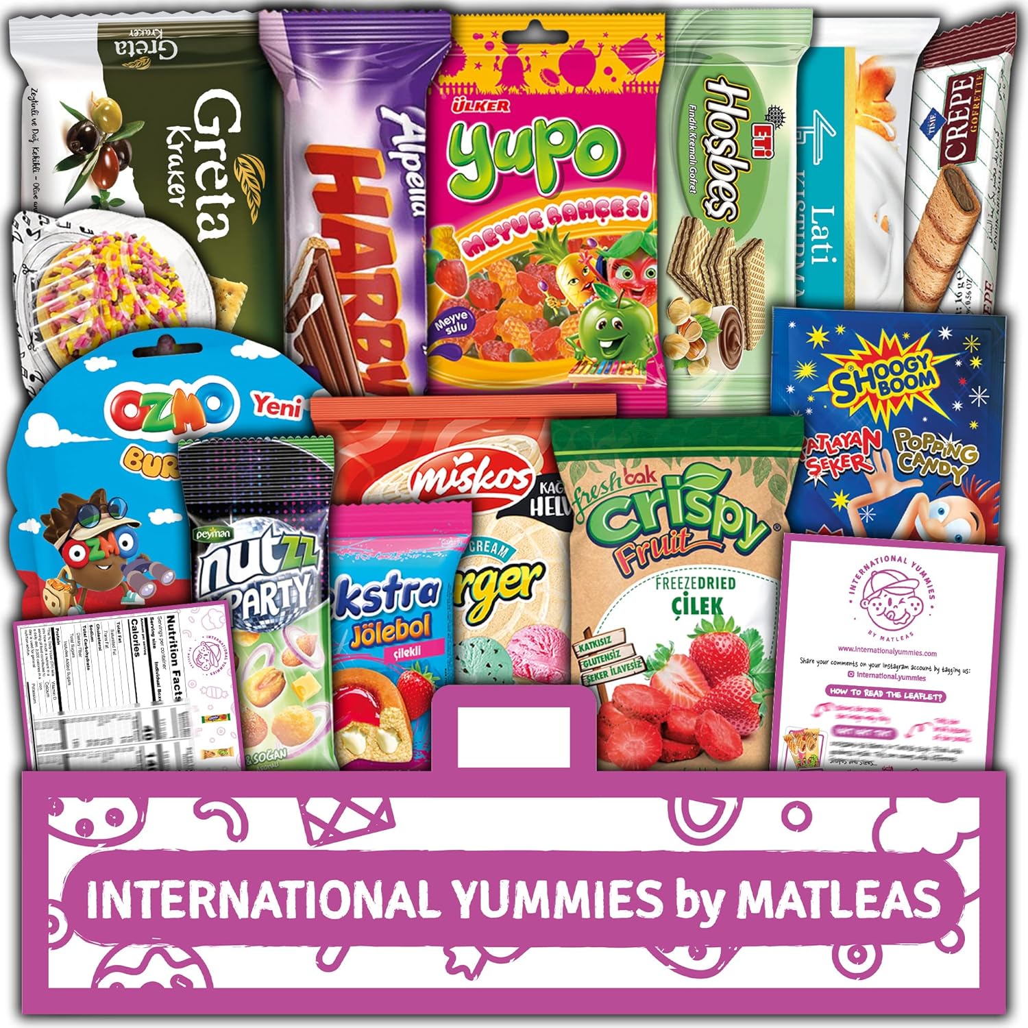 International Food Hamper | Premium Exotic Foreign Foods | Unique Hampers & Gourmet Gift for Men and Women | American Alike Retro Turkish Foods | Full-Size + Bonus Snacks (Midi Purple)-0