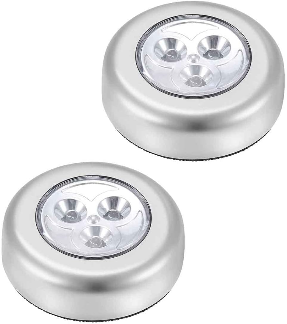 D.A.Y. Republic 2 Pack LED Battery-Powered Wireless Night Light Tap Touch Push Lamp, Self Adhesive Push Light for Closets, Cabinets, Counters or Utility Rooms, Cordless Puck Light-0