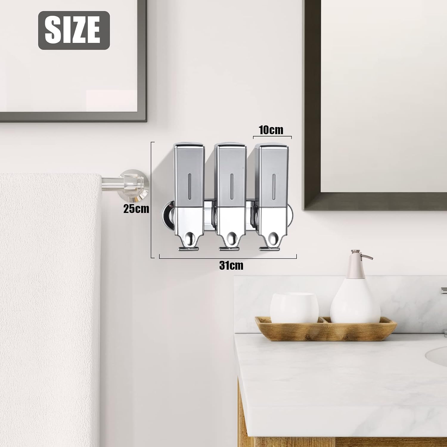 Soap Dispenser, Triple 500ml Shower Gel Dispenser Shampoo and Conditioner Dispenser Refillable Pump Bottles for Bathroom, Hotel-1