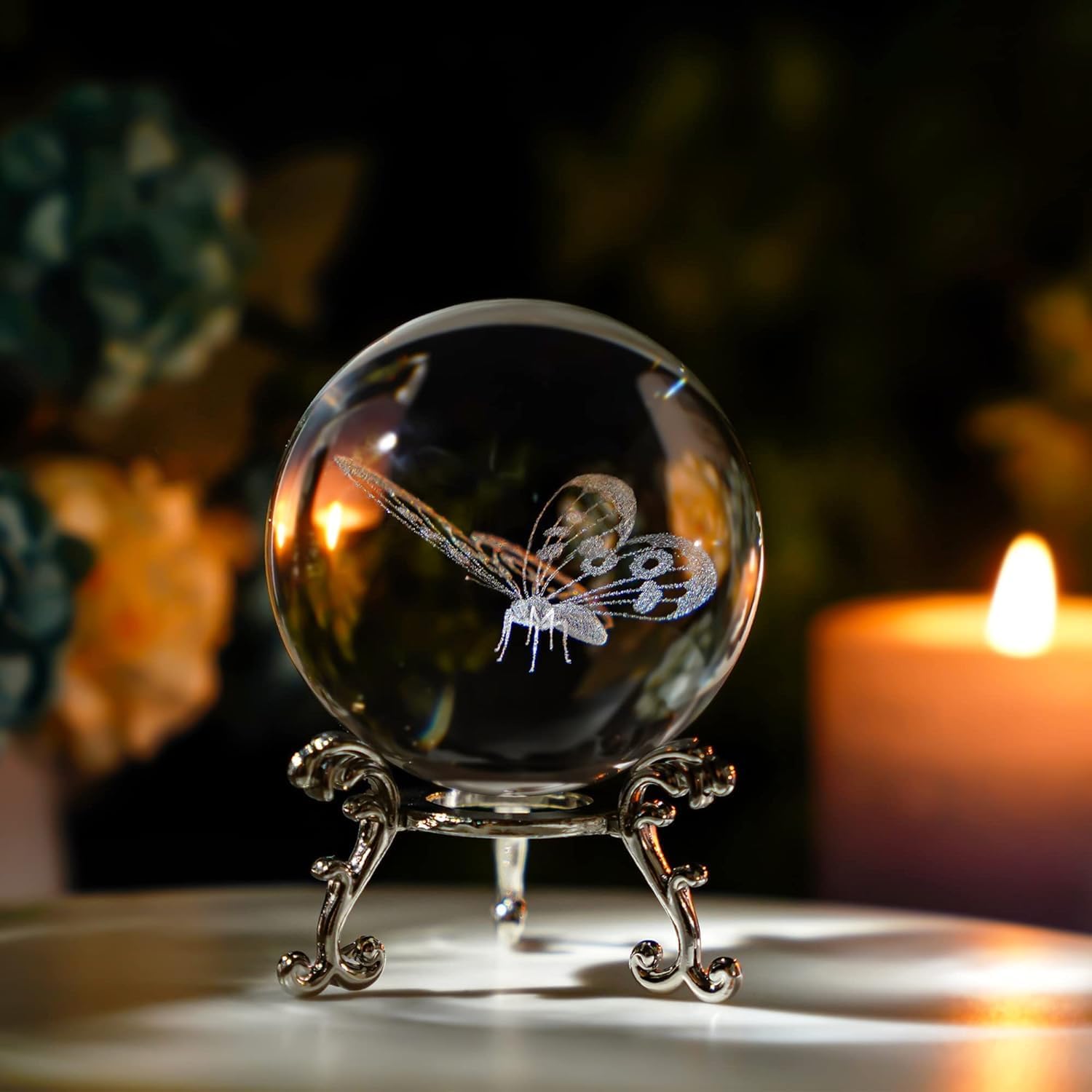 HDCRYSTALGIFTS 3D Laser Butterfly Crystal Ball Paperweight Glass Sphere Figurines Decorative Balls Gift (60mm)-0